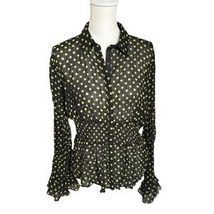 Vtg y2k Lloyd Williams Black neon green Polka Dot Women Top blouse women large